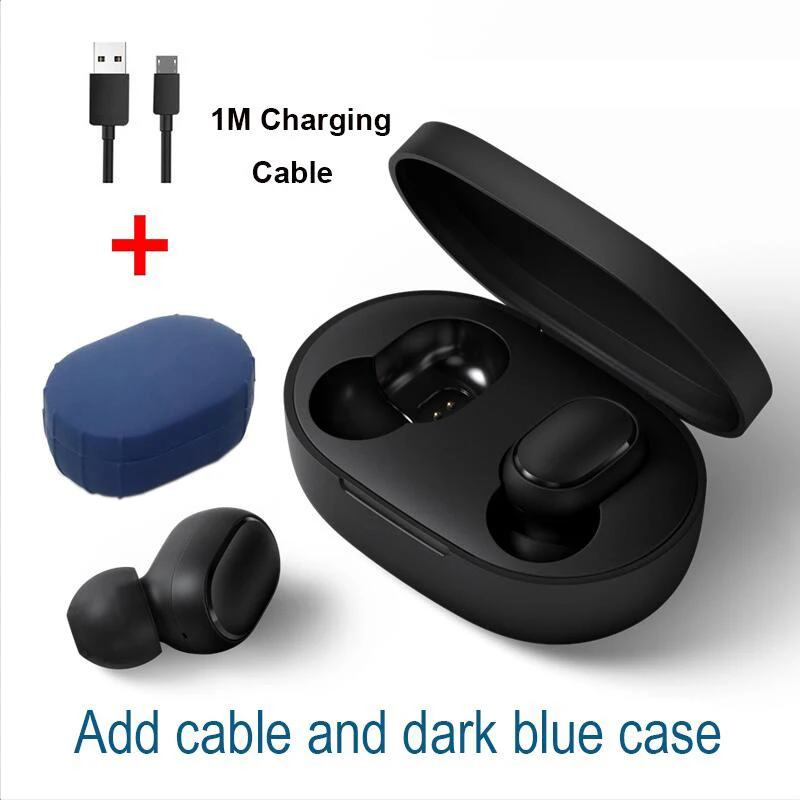 Cable dark blue case Xiaomi Redmi Airdots TWS Bluetooth наушники стерео басы BT 5,0 Eeadphones с микрофоном Handsfree Наушники управление AI - Цвет: Cable dark blue case