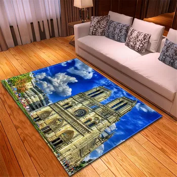 

Scenic Spots Building Parlor Bedside Floormat Area Rug Flannel Non Slip Bedroom Rug Nordic Style Living Room 3D Carpets for Home
