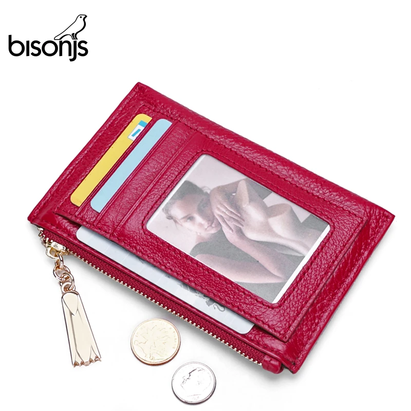 

BISONJS Genuine Leather Women Wallets ID Card Holder Ladies Wallet Plaid Coin Pocket Small Purses High Quality B3287