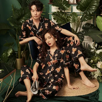 

Youhottest Silk Pajamas for Men Leisure Couple Casual Short Sleeve Sleepwear