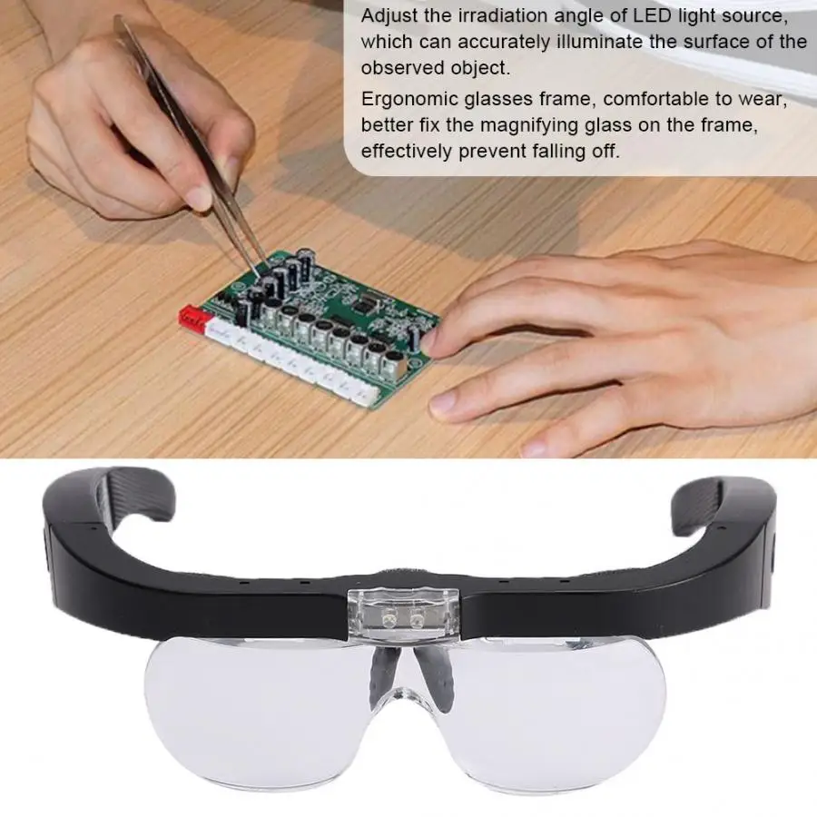 USB Head-Mounted LED Light Loupe Magnifying Glass Jewelry Watch Repair Eye Magnifier for Reading Beauty Nail Art Tattoo