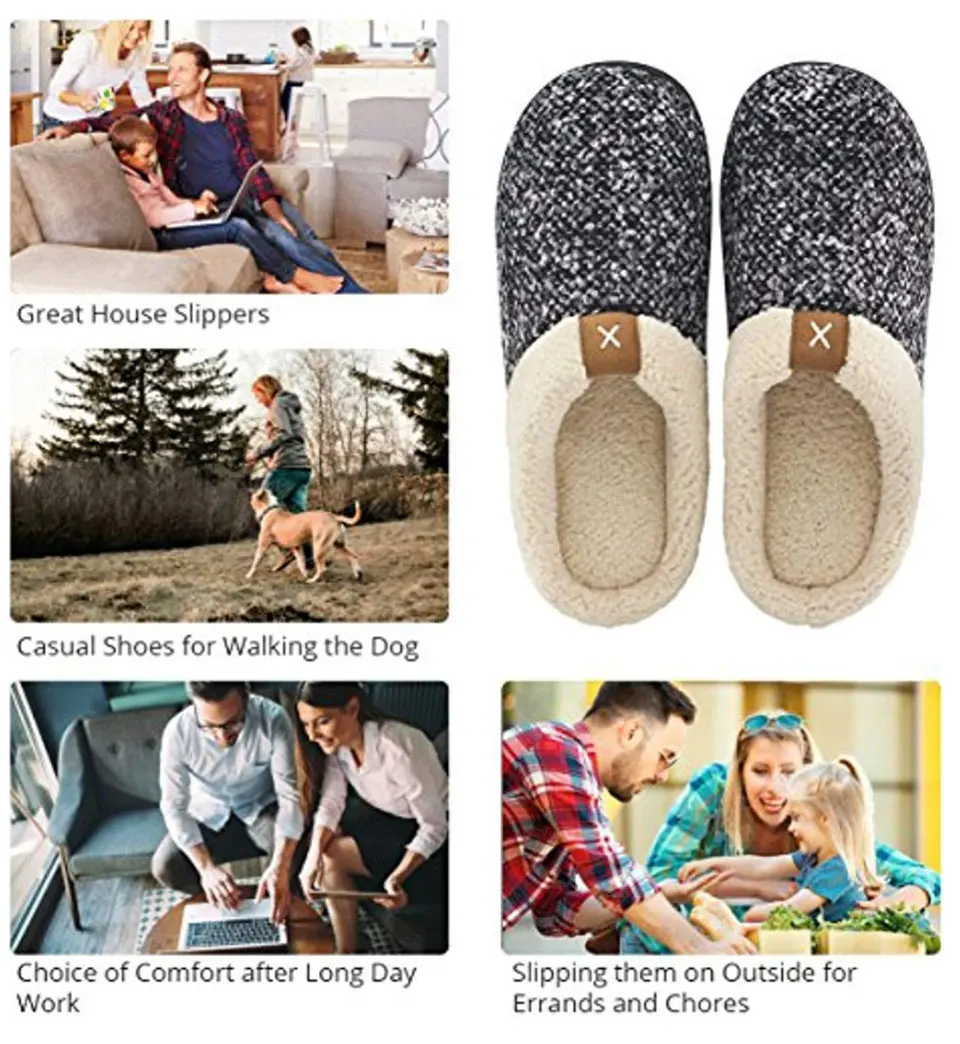 Men's Cotton Slippers House Shoes Memory Foam Lining Indoor Anti-Slip Comfort Slippers Male Winter Warm Family Floor Slipper