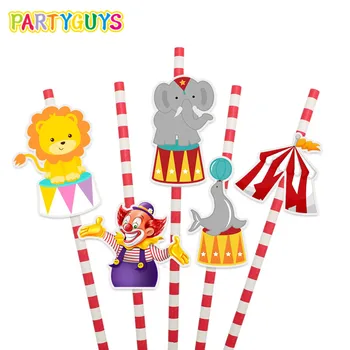 

10pcs Carnival Circus Party Straw Clown Paper Straws Boys Birthday Party Festive Circus Party Decor Supplies Baby Shower Decor