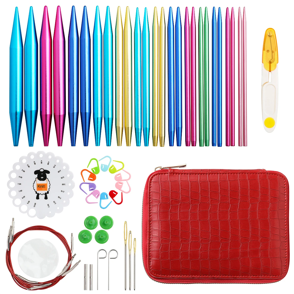 KOKNIT Aluminum Circular Knitting Needles Set 26pc Interchangeable Crochet Needles with Case for Any Crochet Patterns & Yarns CK 