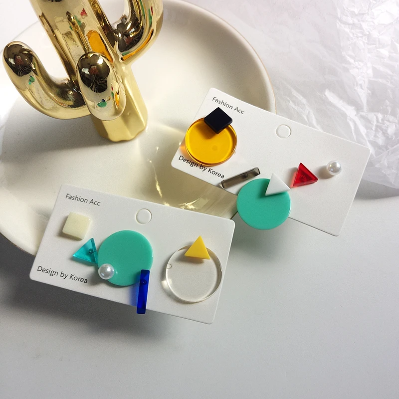 

5pcs/set Fashion Simple Pearl Geometric Square Round Triangle Stud Earring Charm Transparent Colorful Acrylic Earrings for Girls