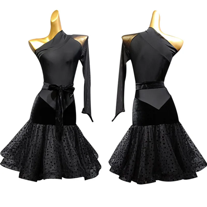 sexy latin dance dress cheap salsa Competition Dresses Gatsby Party Costume Jazz Inclined shoulder fringe | Тематическая одежда и