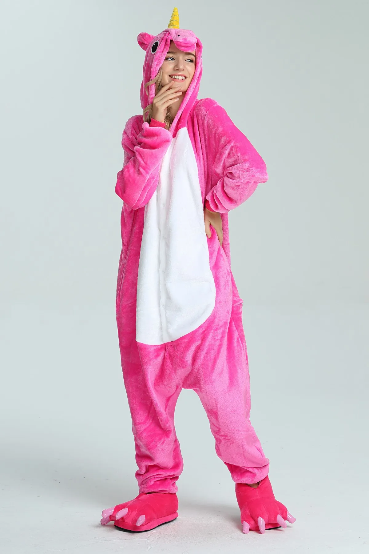 Kigurumi Women Unicorn Pajamas onesie Cartoon Animals Dinosaur Winter Flannel Pajama Adult Pink Nightie Stitch Sleepwear Overall