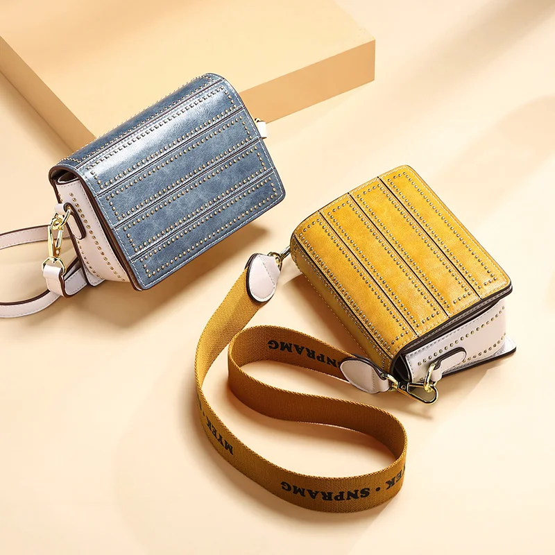 

2019 New Fashion Trend Wild Messenger Bag Solid Color Simple PU Handbag Rivet Shoulder Mini Shoulder Strap Small Square Bag
