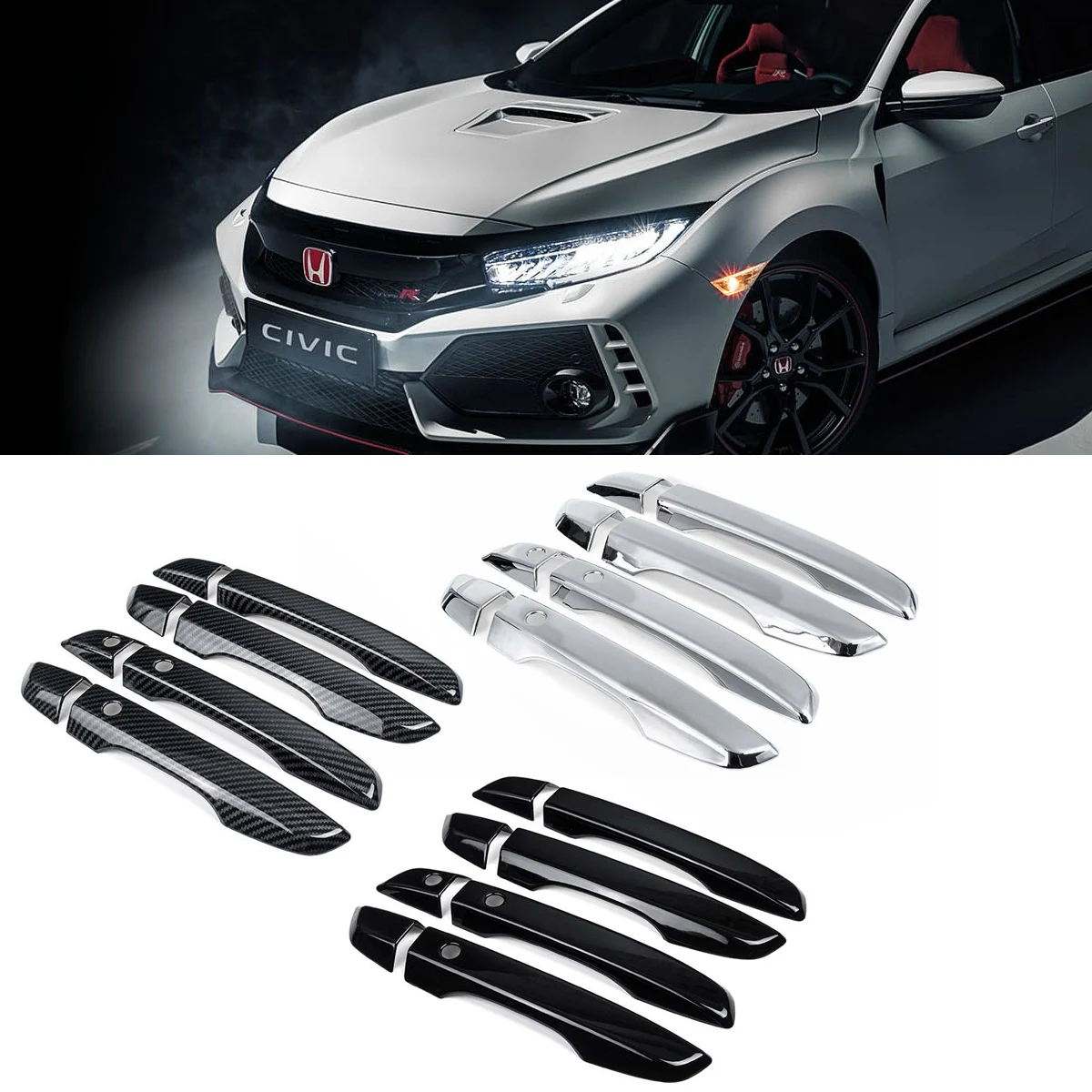 Накладки на дверные ручки из АБС-пластика без ключа для автостайлинга Honda Civic 10 2016