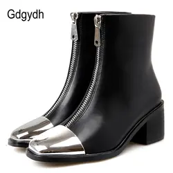 Gdgydh/2019 женские ботильоны с металлическим квадратным носком женские полусапожки на высоком каблуке в британском стиле Женская обувь