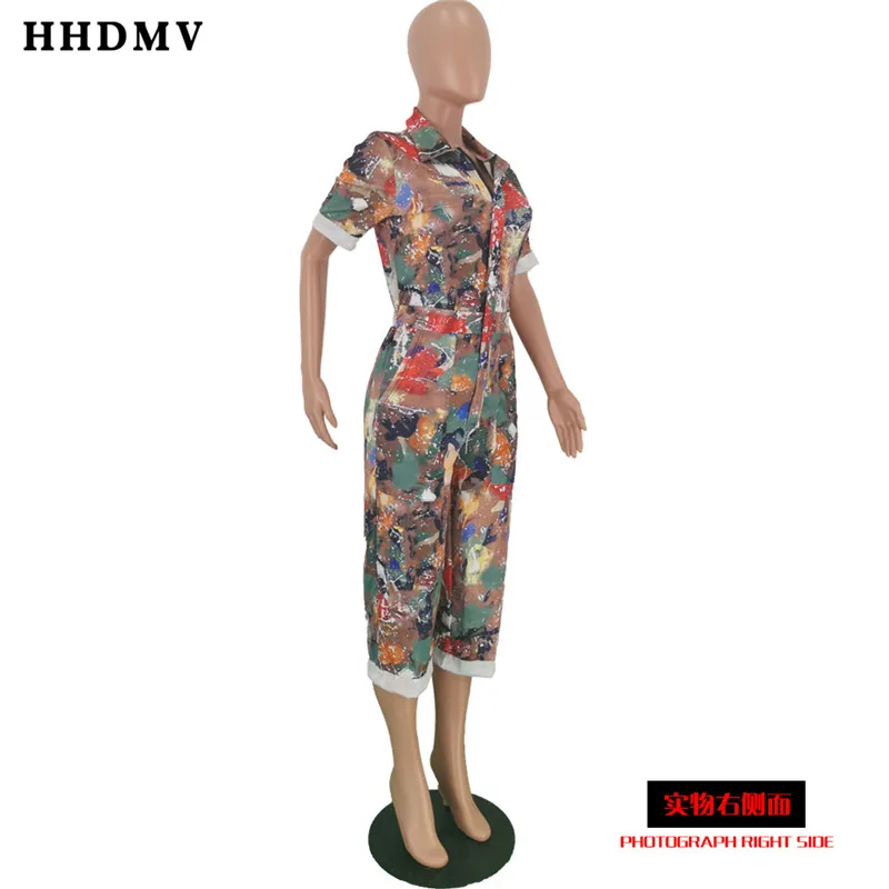 HHDMV YH5075 Летние Стильные комбинезоны в стиле хип-хоп с короткими рукавами и лацканами, Свободные Комбинезоны с карманами на молнии и принтом, длинные штаны