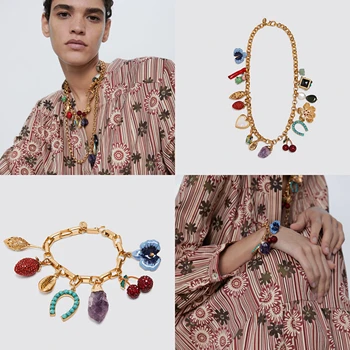 

Boho Colorful Pendant Necklace 2020 Newly Fashion Korean Fruit Flower Stone ZA Necklace Women Wedding Accessories Wholesale