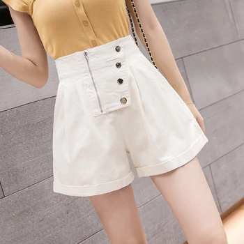 

2020 New Women Casual Shorts Female Fashion Buttons High Waist Wide Leg Shorts Black/White Woman Loose Shorts