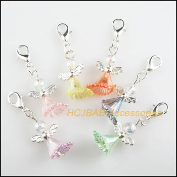 실버 도금 레트로 혼합 꽃 아크릴, 랍스터 클로 걸쇠 매력, 14x24mm 천사, 12 개