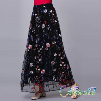 

2019 Plus Size 6XL Retro Vintage Fashion Female Spring and Summer Black Embroidered Full Lace straight Long Skirts for Womens