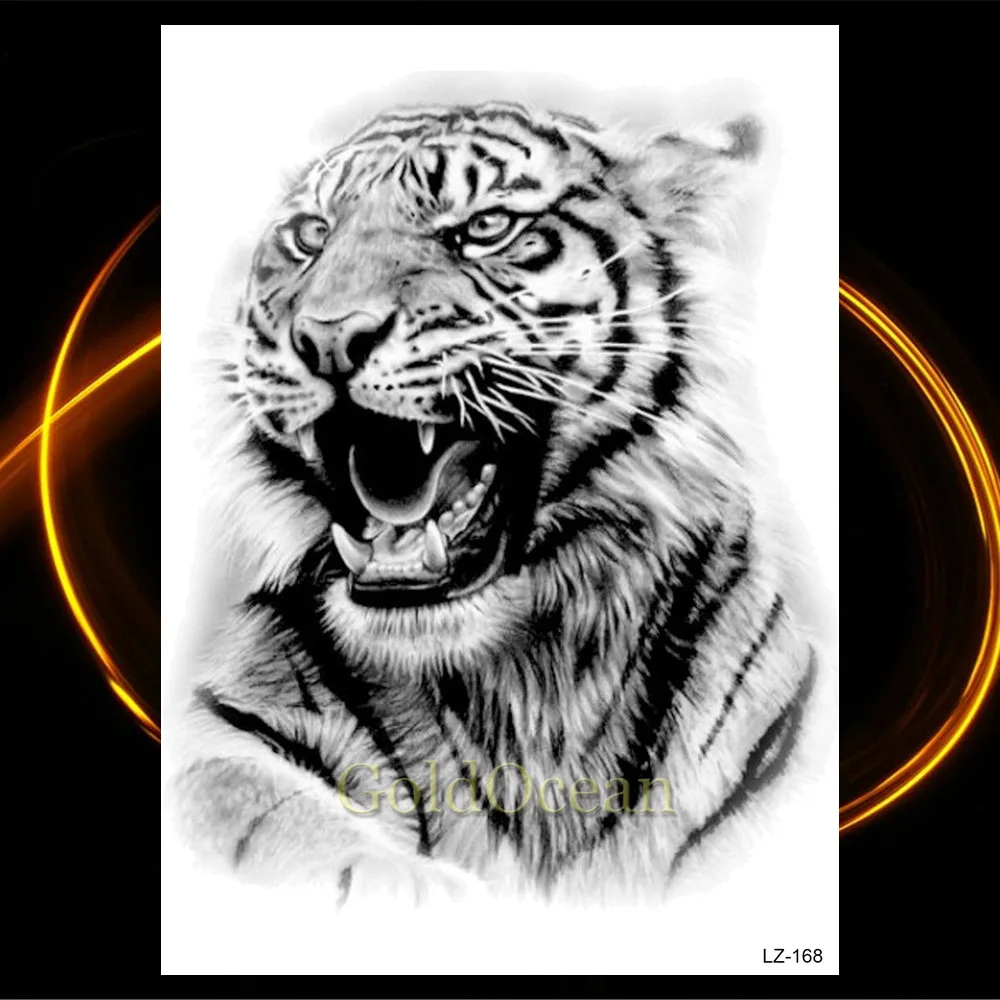 Большая черная Татуировка Тигр поддельные мужчины Волк Леопард татуировки водонепроницаемый большой Монстр тела руки и ноги татуировки Временные бумажные обложки - Цвет: HLZ168