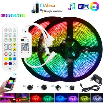 

New Music WiFi Luces LED Strip Light 5M 10M 15M 5050 SMD 2835 Flexible Ribbon RGB Tape Diode + DC12V Adapter for Home Decoration