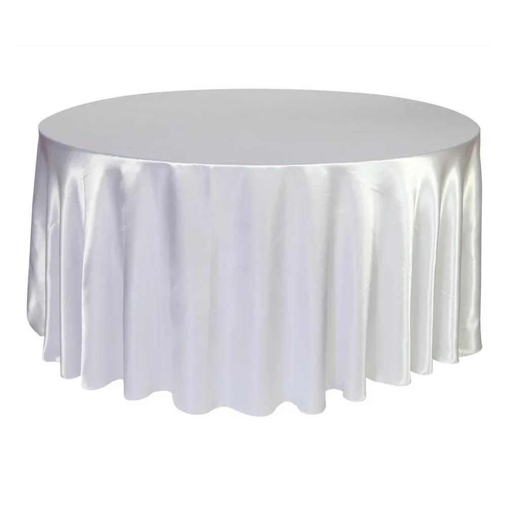 

1pc 90" Birthday Gold Satin Round Tablecloth Christmas Event Table Cloth Wedding Decorative Ivory Dining Table Protective Cover
