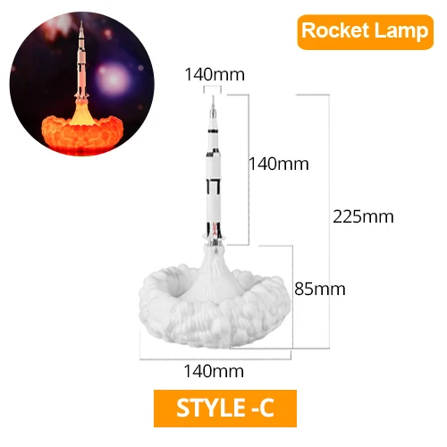 USB перезаряжаемая 3D печать Лунная лампа ракета космический челнок лампа Настольные лампы для гостиной спальни прикроватный домашний декор - Цвет абажура: Style C