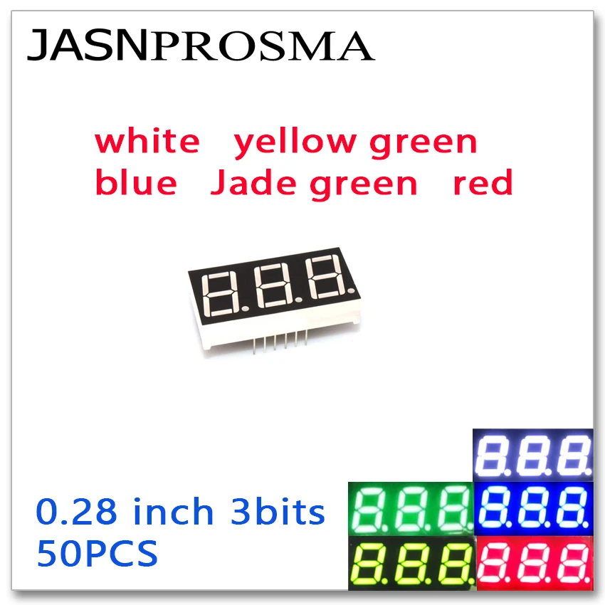 JASNPROSMA 50 шт. 0 28 дюйма 7 сегментов 3 бита цифровая трубка красный желтый Нефритовый