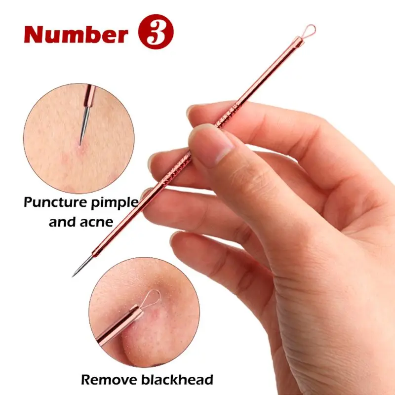 4Pcs Rose Gold Stainless Steel Blackhead Remover Pimple Acne Needle Tools Kit