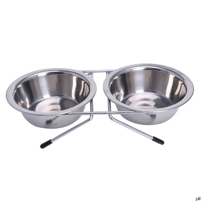 

Stainless Steel Double Pet Bowls Dog Cat Water Food Non Slip Feeding Station