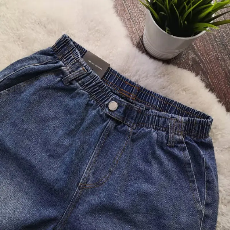 BIVIGAOS новые Модный и повседневный женские Джинсы бойфренда с эластичной резинкой на талии и треугольной пряжкой свободные джинсовые штаны-шаровары корейские укороченные джинсы весна осень