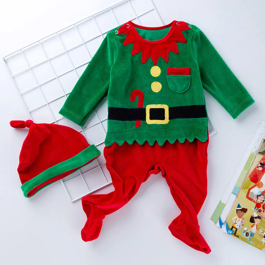 Рождественский комбинезон, 2 предмета, одежда для маленьких мальчиков, толстый теплый Детский костюм, комбинезон+ шапочка, комплект одежды для новорожденных, сдельник для ребенка, Лидер продаж