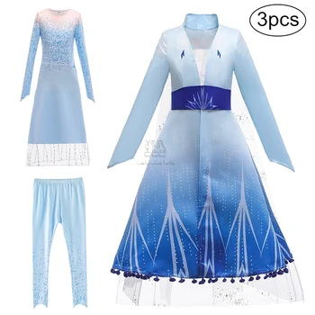 

Anna Elsa 2 Girls Princess Dress Set Christmas Cosplay Frozon Elza Dress Birthday Party Sky Blue Princess Dress For Kid Vestidos
