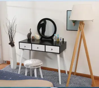 

Three Drawer Dressing Table With Stool 90X40X128CM Solid Wood Legs Modern Style Beauty Dressing Table Home Bedroom Furniture HWC