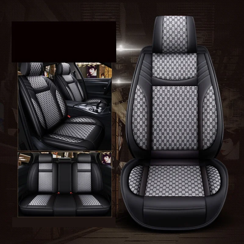 Autocovers Car Seat Covers Full Set For Sudan SUV Durable Leather Adjuatable Five Seats Cushion Mats Crown Design Gray