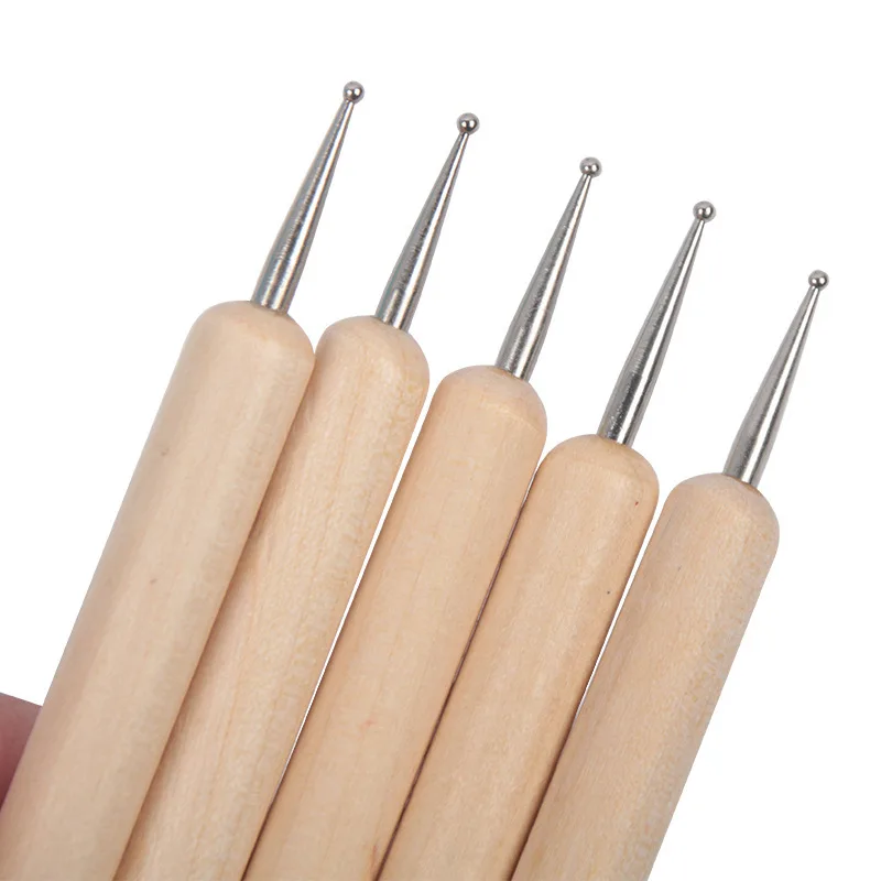 5Pcs Wooden Ball Stylus Dotting Tools Set Embossing Pattern Clay Sculpting Modeling Tools For Manicure Rhinestone Picker Tool 3
