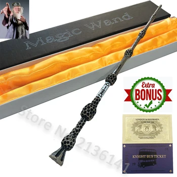 

35CM Metal Core Deluxe COS Dumbledore Magic Wand with Gift Box and Platform 9 3/4 Ticket and Knight Bus Ticket as Gift