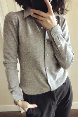 Light gray Свитер из чистой шерсти рубашка женская теплая Модная брендовая Роскошная специальная французская дизайнерская Ограниченная серия кардиган свитер пальто для женщин - Цвет: Light gray