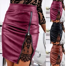 Heflashor женская сексуальная высокая талия из искусственной кожи кружевная прошитая посылка мини-юбка расклешенная короткая юбка в складку джинсы для женщин