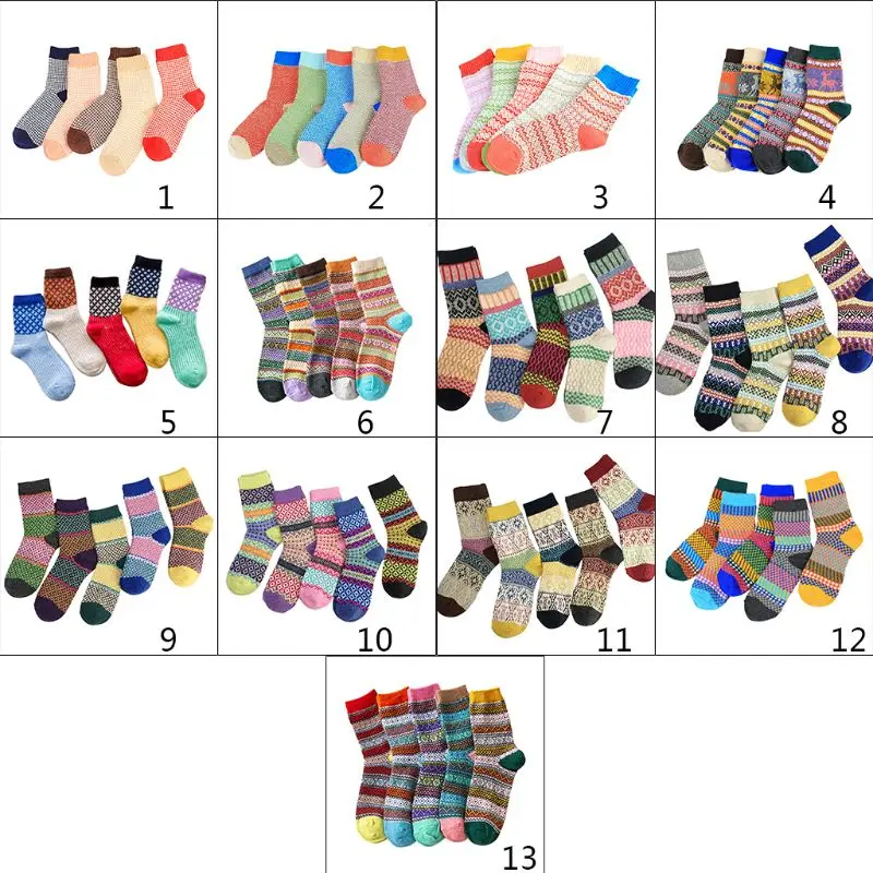 Этнические литературные женские зимние носки из искусственной шерсти с геометрическим рисунком в клетку, теплые чулочно-носочные изделия 40JF