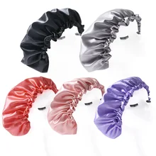 Extra Large Double couche doux Satin Bonnet pour les femmes couleur unie soyeux confortable sommeil casquette Salon dame maquillage coiffe de tête chapeau