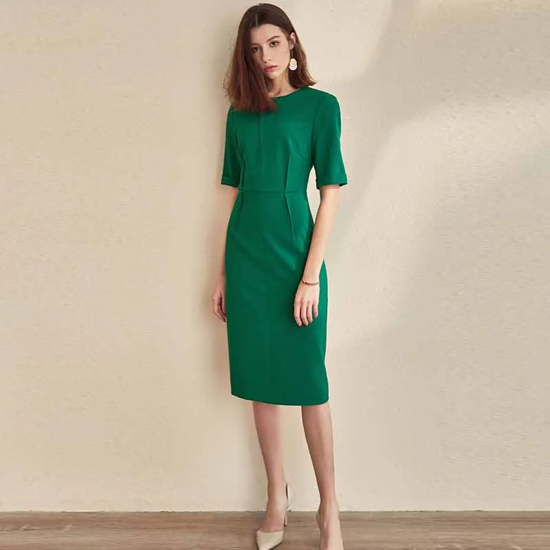 

Smart Dress Women's 2019 Summer Wear New Style Elegant Half-sleeve Shirt Slim Fit Commuting Green Medium-length Dress-