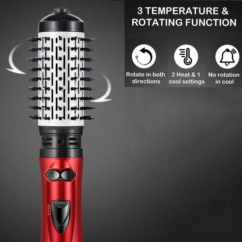 Description Picture 5 of itemHot Air Brush 2 Replaceable Head 360 Rotating Airflow Hair Straightener Curler Iron Volumizer Blowers Electric Hair Dryer Comb