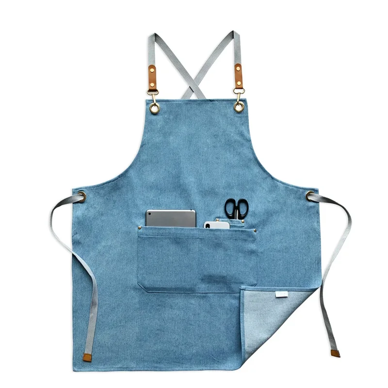 

2019 fashion denim apron coffee shop and hairdresser chef protection suit bib cooking kitchen aprons for woman man apron overall