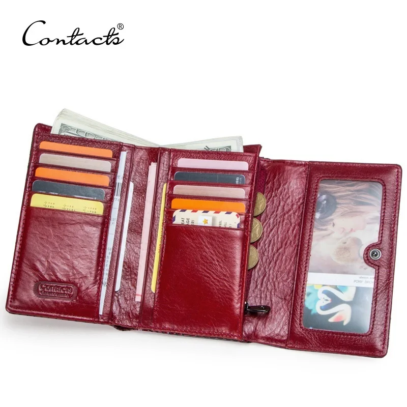 

Contacts Women's Genuine Leather Wallet Female Trifold Wallet Coin Purse with Card Holder