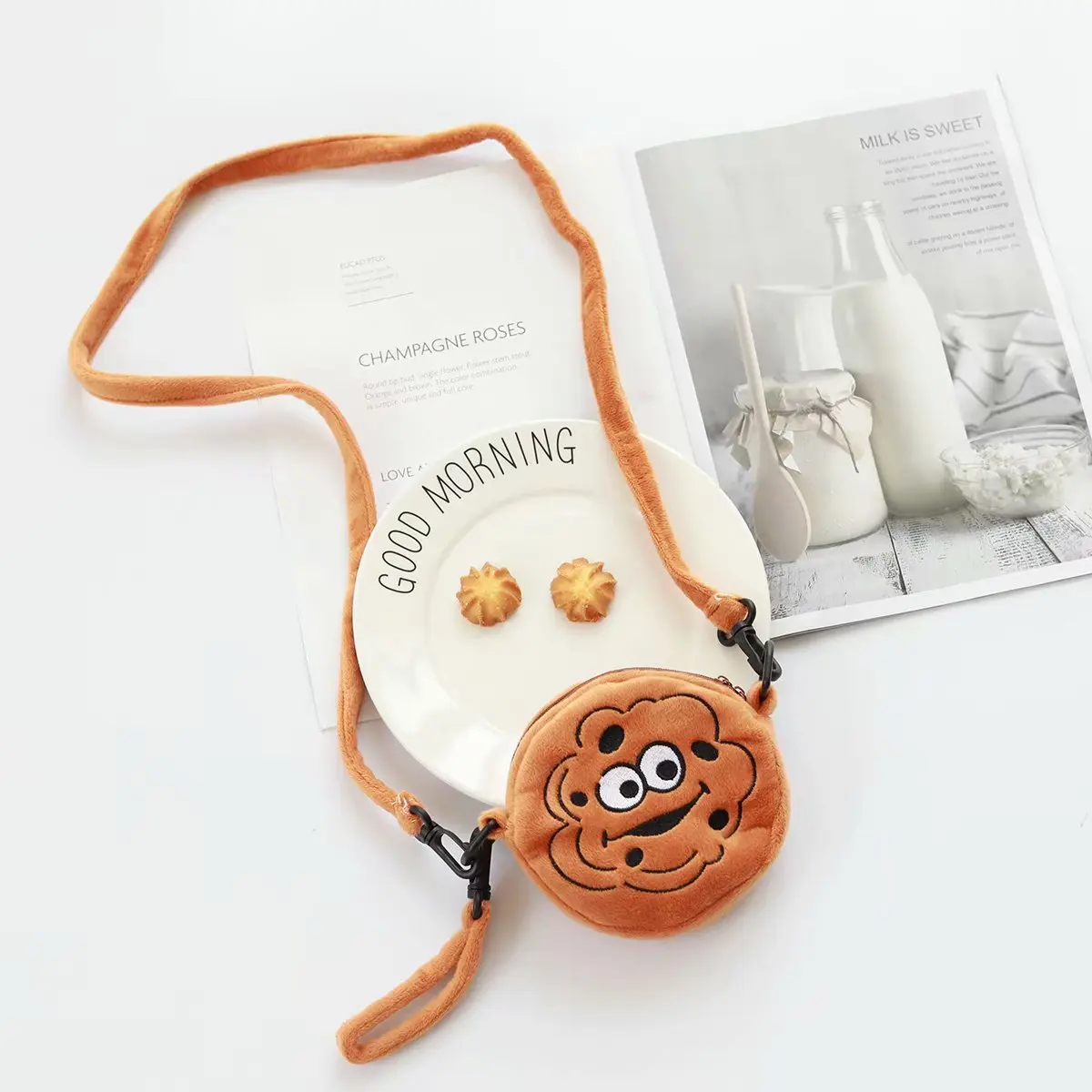

Cute Cartoon Sesame Street Cookie Biscuit Purse Key Crossbody Bag GIRL'S Heart Small Shoulder Bag