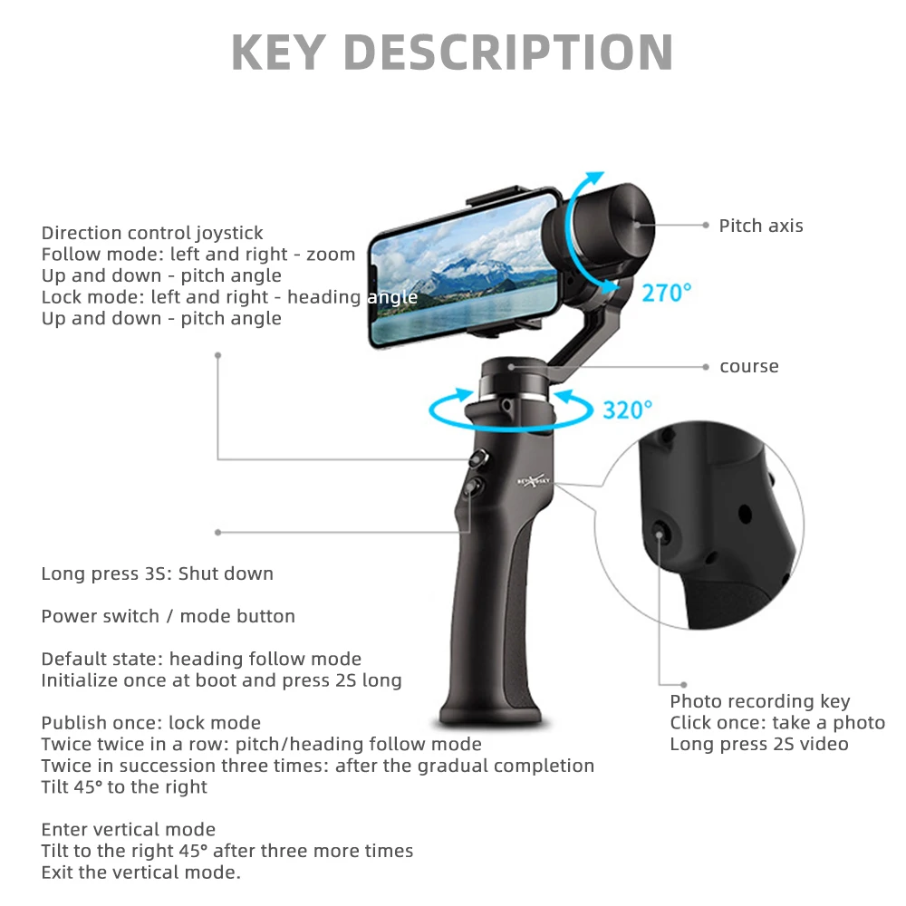 FDBRO 3-осевой портативный смартфон шарнирный стабилизатор для камеры GoPro VS Zhiyun Smooth 4 модели для iPhone Android спортивные камеры селфи-палка для телефона