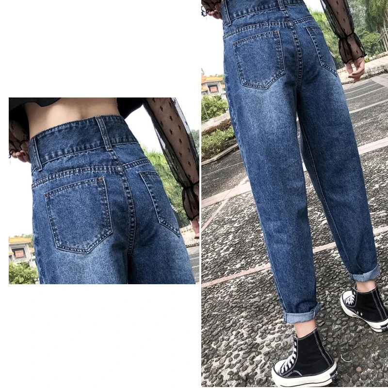 Goedkoop Vintage Twee Knoppen Hoge Taille Boyfriend Jeans Voor Vrouwen Moeder Losse Baggy Denim Jeans Vrouw Casual Harem Enkel Tapered Vader jeans