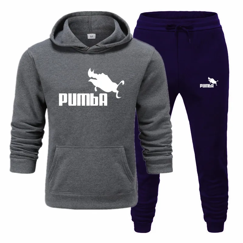 Новинка Pumba, модный бренд, мужские толстовки с капюшоном, костюмы, брендовый спортивный костюм, мужские толстовки+ Тренировочные штаны, Осень-зима, флисовый пуловер с капюшоном