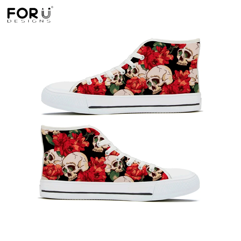 FORUDESIGNS/обувь из парусины вулканизованные с 3D принтом в стиле панк, с изображением розы, черепа/скелета; коллекция года; сезон весна-осень; женские кроссовки на шнуровке - Цвет: HMF305Z40A