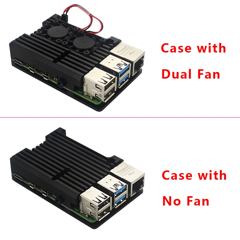 Original Raspberry Pi 4 Model B Kit Dual Fan Aluminum Case + Switch Power Adapter + Micro HDMI Cabl