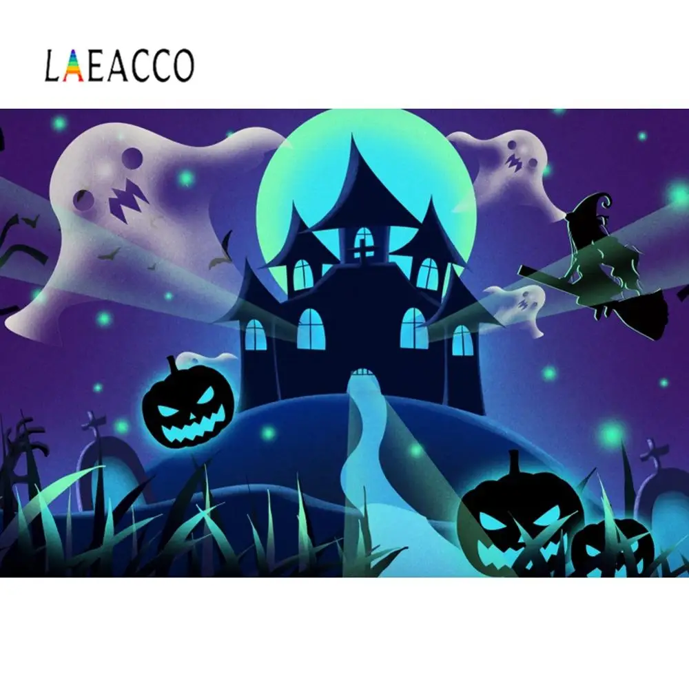 

Laeacco Halloween Backdrop Dark Moon Night Castle Pumpkin Demon Monsters Party Decor Photozone Photocall Photography Backdrop