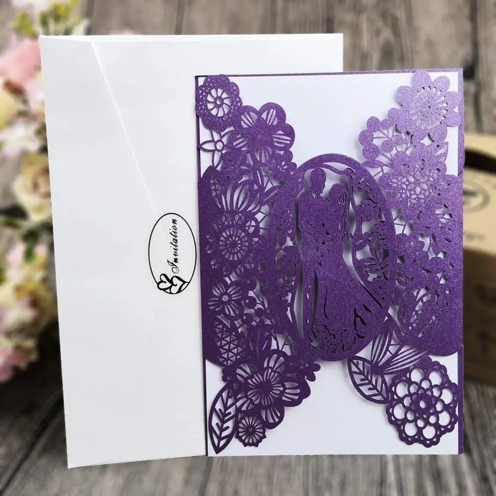  5 Packs Laser Cut Wedding Invitations Groom and Bridal Wedding Invites with Envelopes for Engagemen - 4.00004E+12