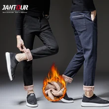 Мужские Зимние флисовые утепленные повседневные штаны, мужские деловые прямые эластичные плотные клетчатые хлопковые черные брюки, мужской размер 38